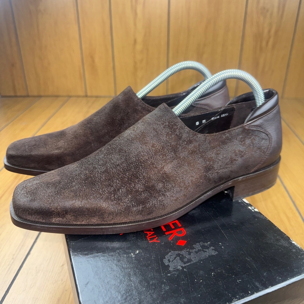 Donald J Pliner REX Espresso Suede Buffalo Leather Loafers Mens 8 M Italy